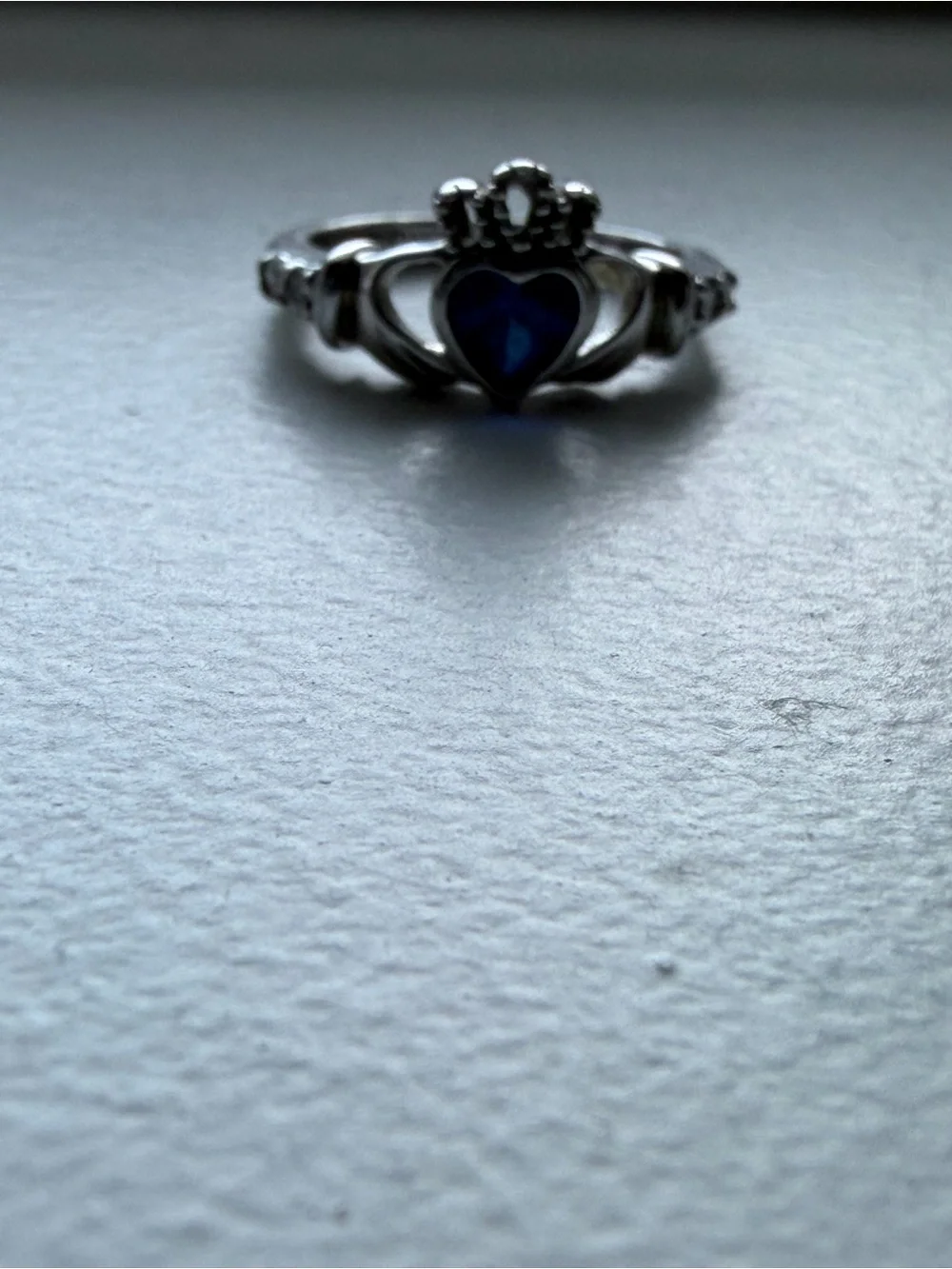 Sterling Silver Claddagh Ring with Saphire Heart Stone